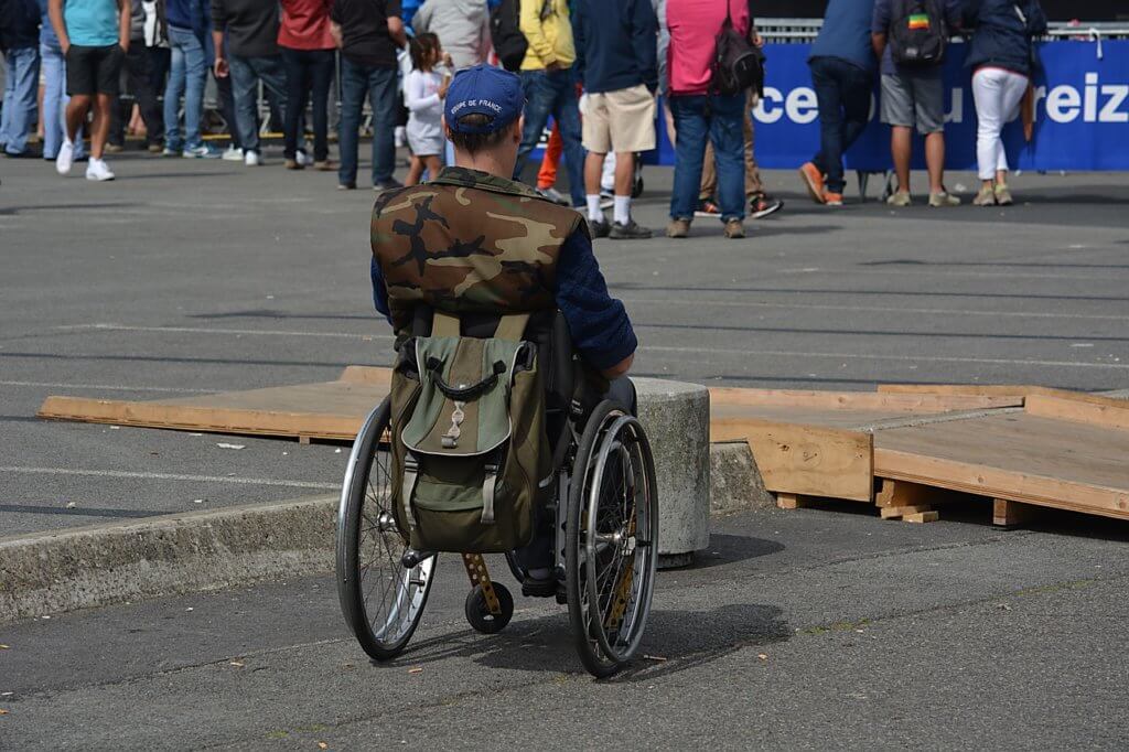A handicapped man in a wheelchair