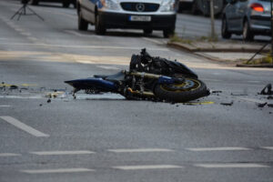 The scene of a motorcycle accident