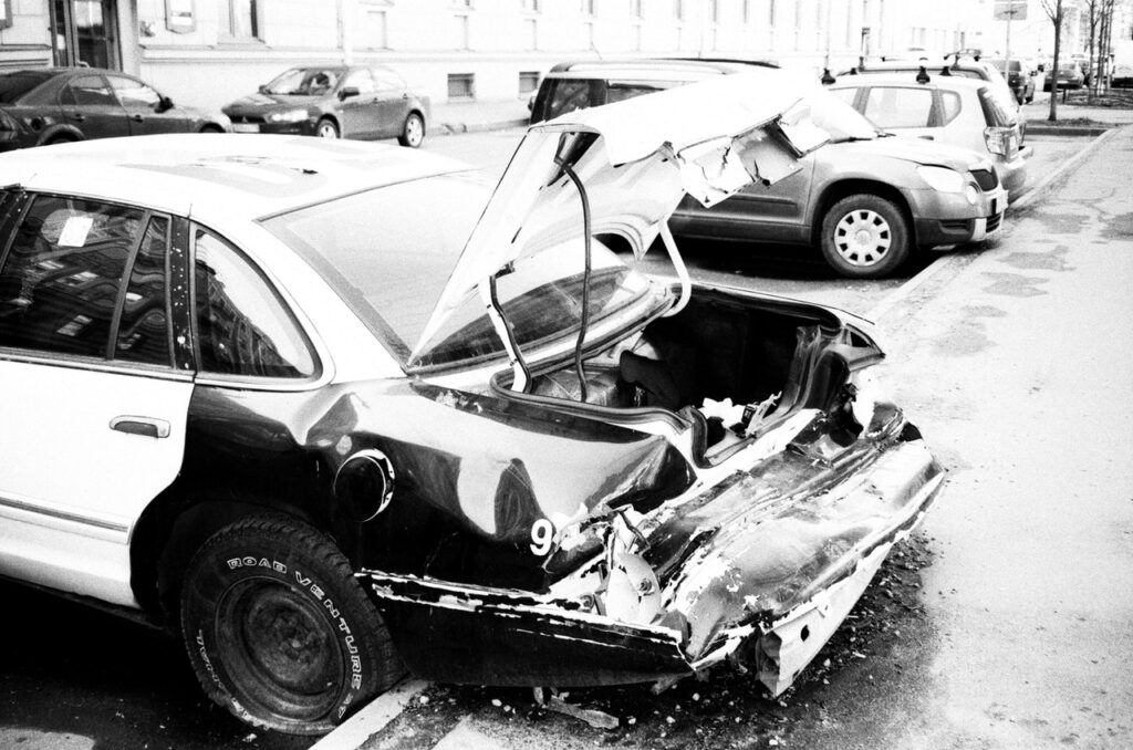 A totaled car involved in a car accident