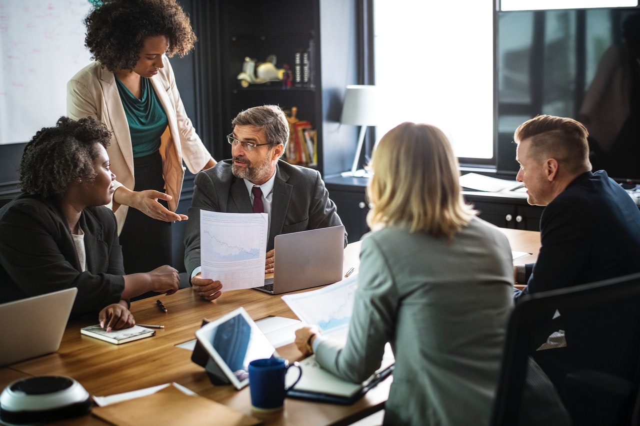 Employees discussing during a meeting