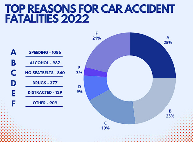 pie chart showing top reasons for car accident fatalities in 2022
